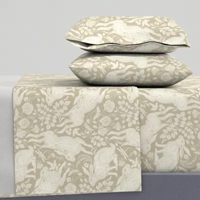 Spoonflower Ivory Rabbit On Linen Medium Scale King Sheet Set