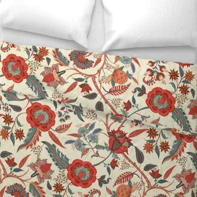 Spoonflower Jacobean Chintz Florals Terracotta Red Beige Wide Cotton Sateen 3.5 oz 26" X 20" Standard Knife Edge