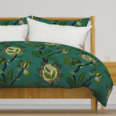 Spoonflower Jacobean Floral - Green/teal Duvet Cover