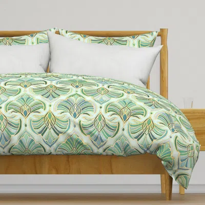 Spoonflower Jade Enamel Art Deco Fans Duvet Cover