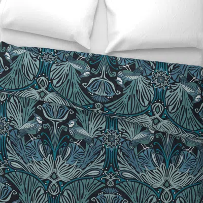 Spoonflower Jane Jardin - Nouveau Bird Garden (wintry Blues) - Large Euro Pillow Sham