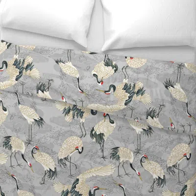 Spoonflower Japanese Crane Birds Grey50 Euro Pillow Sham
