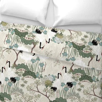 Spoonflower Japanese Garden Alabaster Sw 24 In Enlarged Birds With Muted Red Caps King Pillow Sham