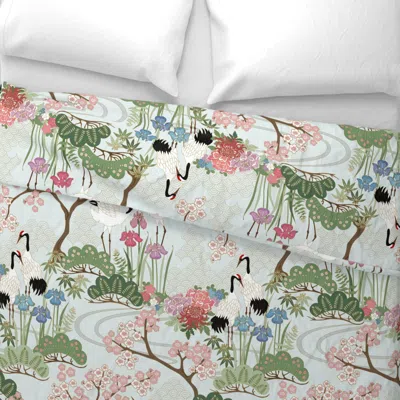 Spoonflower Japanese Garden Chantilly Green 24inch Repeat Wide Cotton Sateen 3.5 oz 26" X 20" Standard Knife Edg