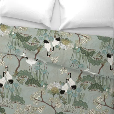 Spoonflower Japanese Garden Sage 24 Inch Repeat With Muted Red Caps King Pillow Sham