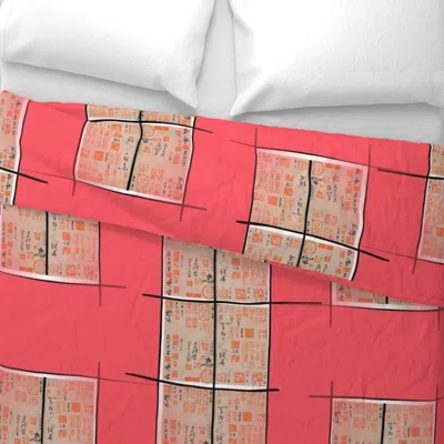 Spoonflower Japanese Hanko Blocks 2 - Red Wide Cotton Sateen 3.5 oz 26" X 20" Standard Knife Edge