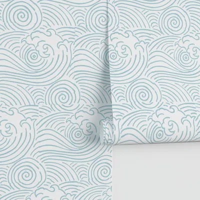 Spoonflower Japanese Inspired Infinite Waves Block Print Wabi Sabi - Soft Pastel Blue Performance