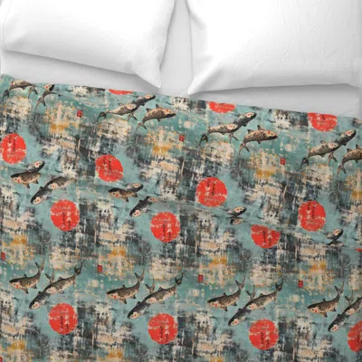 Spoonflower Japanese Koi Fish Vintage Distressed Style Wide Cotton Sateen 3.5 oz 26" X 20" Standard Knife Edge