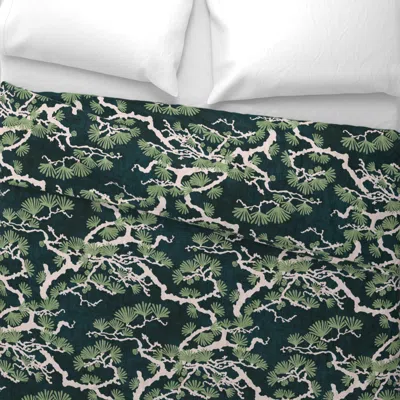 Spoonflower Japanese Pine Tree Chintz - Teal Green Wide Cotton Sateen 3.5 oz 26" X 20" Standard Knife Edge