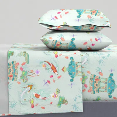 Spoonflower Japanese Watergarden Pastel Mint Queen Sheet Set