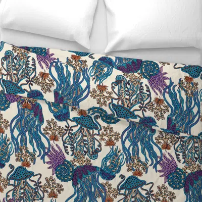 Spoonflower Jellyfish And Shells (large) Purple Wide Cotton Sateen 3.5 oz 26" X 20" Standard Knife Edge