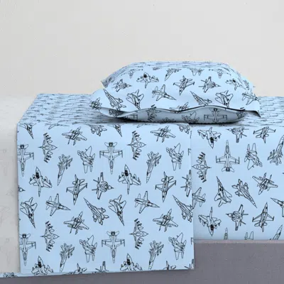 Spoonflower Jets On Light Blue // Large Twin Sheet Set