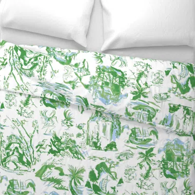 Spoonflower John's Toile Greens And Blue Copy Euro Pillow Sham