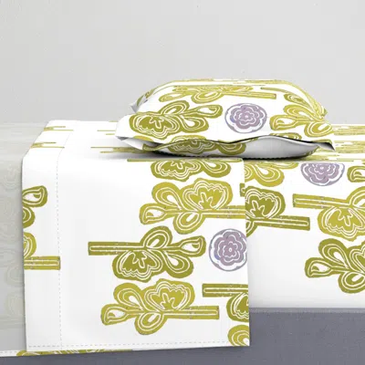 Spoonflower Joshua Tree + Desert Flower Block Print Pattern Twin Sheet Set
