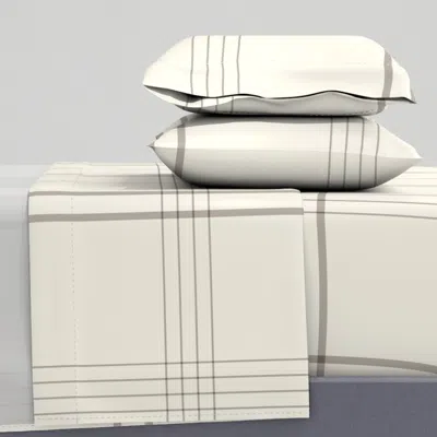 Spoonflower Jumbo / Classic Plaid Stripe Cloudy Silver Taupe Creamy White Simple King Sheet Set