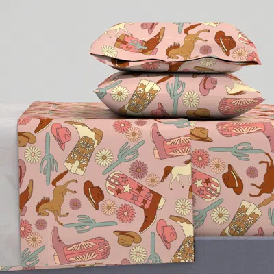 Spoonflower Jumbo Cowgirl Boots - Western Howdy Boho Muted Fabric Queen Sheet Set