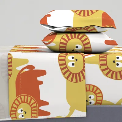 Spoonflower Jumbo Cute African Lions Zoo Safari Theme Orange Tangerine On Off King Sheet Set