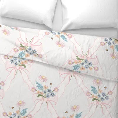 Spoonflower Jumbo - Daphne Floral Bows - Off White Wide Cotton Sateen 3.5 oz 26" X 20" Standard Knife Edge