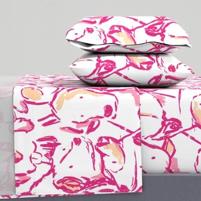 Spoonflower Jumbo Dog Sketches - Messy Animal Sketch - Hot Pink Orange White Queen Sheet Set