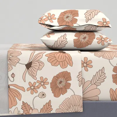 Spoonflower Jumbo Feminine Retro Flowers Warm Pastel Tones - Boho Baby Girl Nursery King Sheet Set