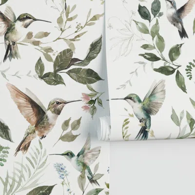 Spoonflower Jumbo / Hummingbird Songbird And Botanical Leaves Performance In Brown