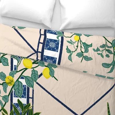 Spoonflower Jumbo Italian Villa Wallpaper With Potted Plants Turquoise Terra Cotta Wide Cotton Sateen 3.5 oz 26"