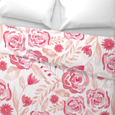 Spoonflower Jumbo // Pink Roses On White Wide Cotton Sateen 3.5 oz 26" X 20" Standard Knife Edge