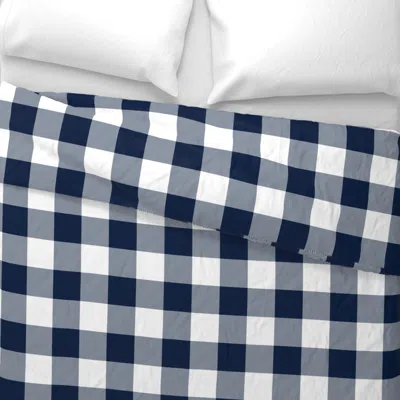 Spoonflower Jumbo Plaid (3") Navy Buffalo Check Wide Cotton Sateen 3.5 oz 26" X 20" Standard Knife Edge