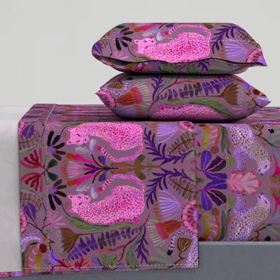 Spoonflower Jumbo Vintage Cheetahs Florals Print Muted Rose Cal King Sheet Set In Multi