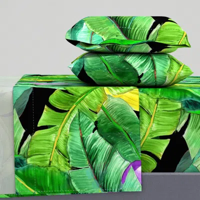 Spoonflower Jumbo-mystic Tropical Banana Grove-green On Black King Sheet Set