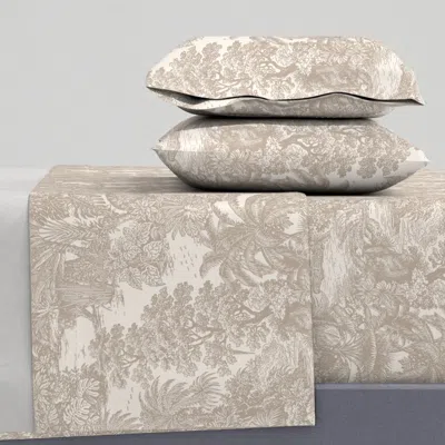Spoonflower Jungle Toile Pattern Tropical Scenic Repeat Light-beige-taupe-grey Queen Sheet Set