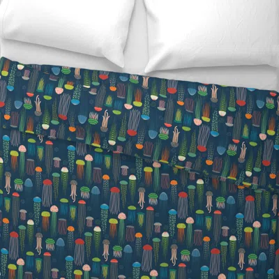 Spoonflower Just Jellies - Medium Lighter Blue Background Wide Cotton Sateen 3.5 oz 26" X 20" Standard Knife Edg