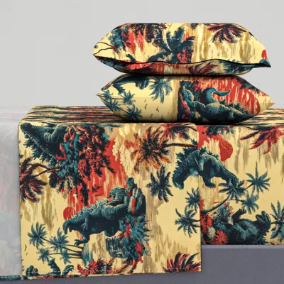 Spoonflower Kaiju Battle Queen Sheet Set