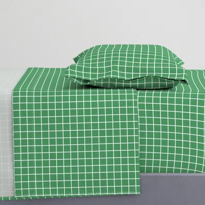 Spoonflower Kelly Green Windowpane Grid 1" Reversed Square Check Graph Paper Twin Xl Sheet Set