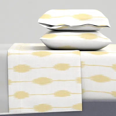 Spoonflower Keziah Ikat Modern Farmhouse Dotted Ticking Stripe Pastel Butter Yellow Queen Sheet Set