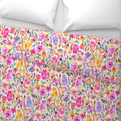 Spoonflower Kids Room Kittens Wallpaper Ivory Wide Cotton Sateen 3.5 oz 30" X 24" Standard Flanged