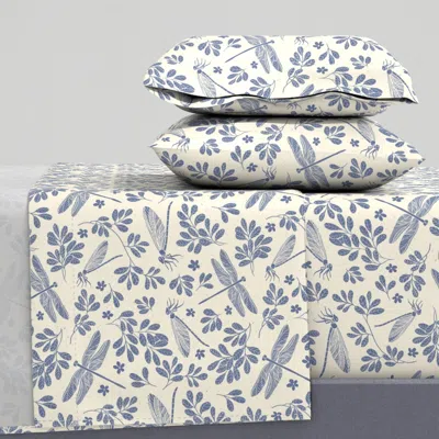 Spoonflower L/ Baby Blue Hand Drawn Vintage Dragonflies Bugs Cal King Sheet Set