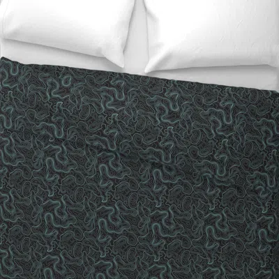 Spoonflower (l) Blue On Charcoal Topographic Map Wide Cotton Sateen 3.5 oz 26" X 20" Standard Knife Edge In Black