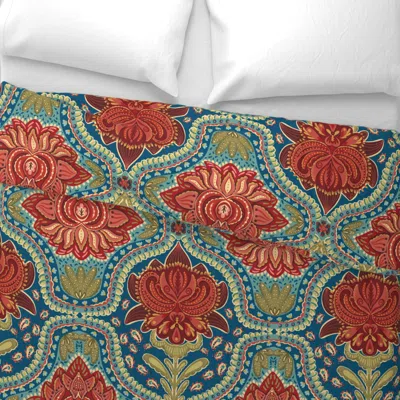 Spoonflower L - Bohemian Masala - Floral Damask Blue Euro Pillow Sham