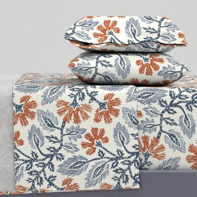 Spoonflower (l) Carnation Blue And Orange Queen Sheet Set
