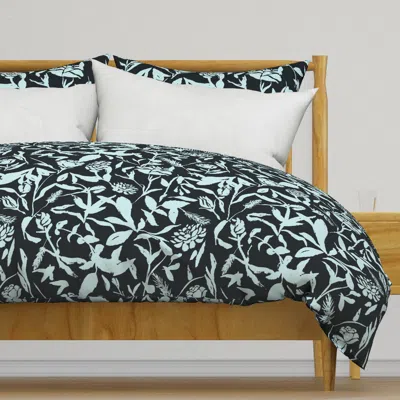 Spoonflower L Dark Blue Floral Silhouette Duvet Cover In Black