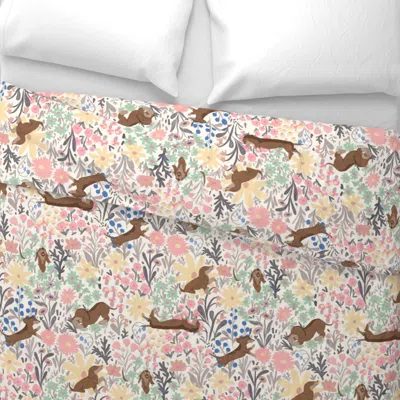 Spoonflower (l) Flowery Dachshund - Pastel And Grey Wide Cotton Sateen 3.5 oz 26" X 20" Standard Knife Edge