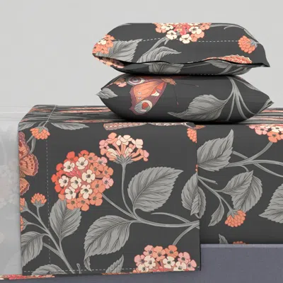 Spoonflower (l) Lantana And Butterfly - Charcoal Grey And Pink Full Sheet Set