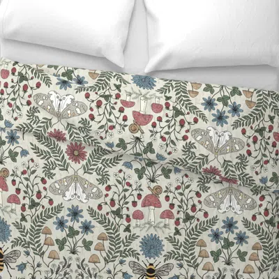 Spoonflower (l) Life Under The Tree Mushroom Bee Moth Strawberry Fern Flowers Large King Pillow Sham In Multi