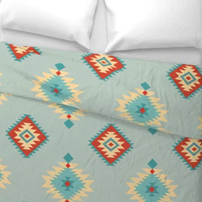Spoonflower (l) Native American Aztec Print - Greyish Green Wide Cotton Sateen 3.5 oz 26" X 20" Standard Knife E