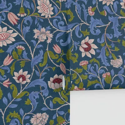 Spoonflower (l)- Nostalgic Antique Vintage Floral Victorian Vine Flowers Botanical-1 Performance In Blue