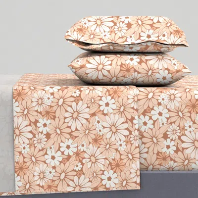 Spoonflower (l) Retro Vintage Daisies - Soft Peach Pale Pink White And Terracotta Full Sheet Set