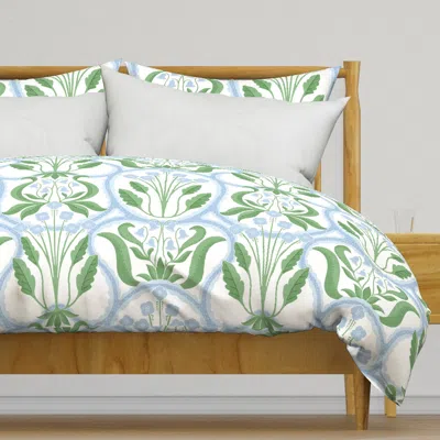 Spoonflower L - Ribboned Millefleurs Arts Duvet Cover In Green