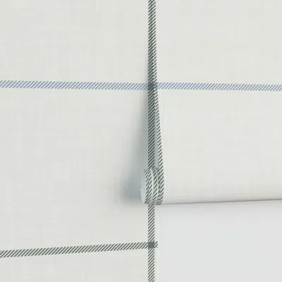 Spoonflower L Tattersall Plaid Muted Green And Pastel Blue Stripes On Warm White Linen Performance 2' X 12' In Neutral