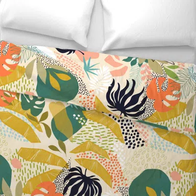 Spoonflower (l) Tropical Foliage Retro Boho Earthy Green Wide Cotton Sateen 3.5 oz 26" X 20" Standard Knife Edge